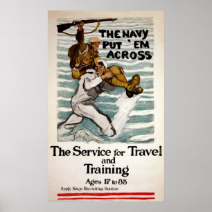 Sailor Wading As He Carries A Soldier On Shoulder Poster