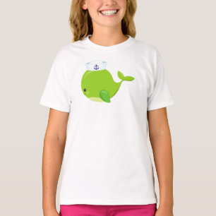 Sailor Whale, Cute Whale, Baby Whale, Green Whale T-Shirt