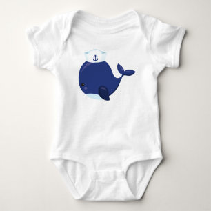 Sailor Whale, Little Whale, Cute Whale, Blue Whale Baby Bodysuit