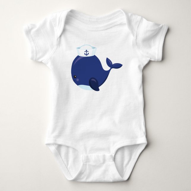 Sailor Whale, Little Whale, Cute Whale, Blue Whale Baby Bodysuit (Front)