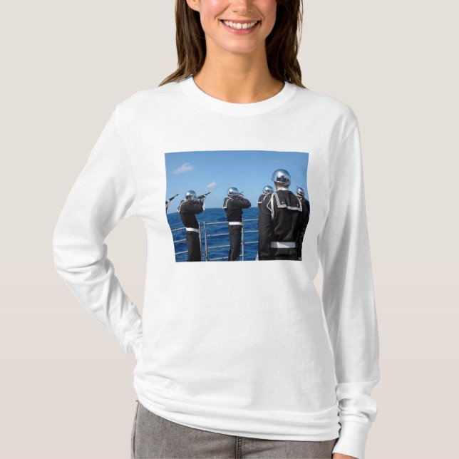 Sailors fire a gun salute during a burial-at-se T-Shirt (Front)