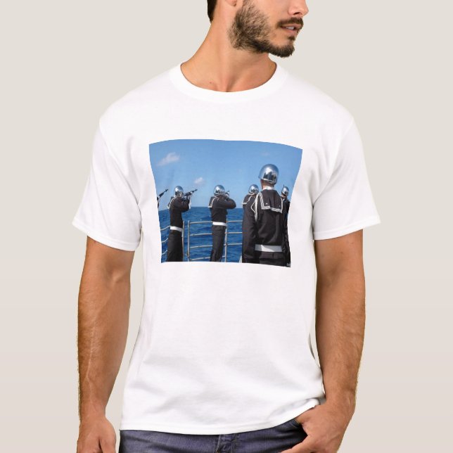 Sailors fire a gun salute during a burial-at-se T-Shirt (Front)