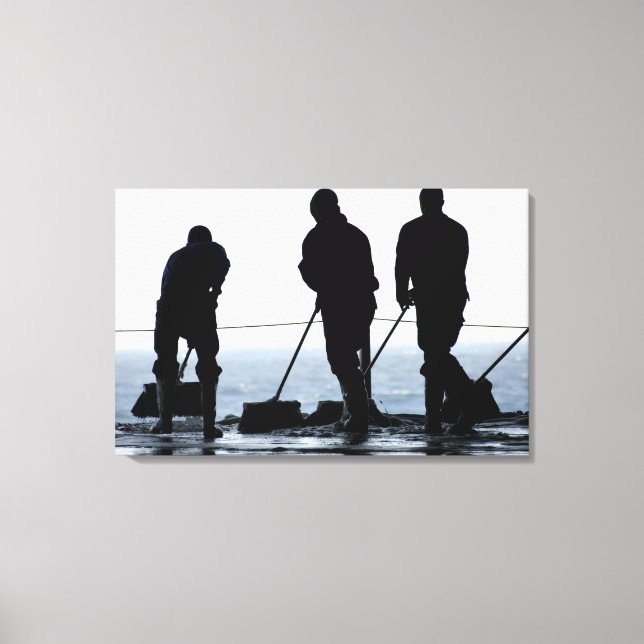 Sailors sweep out the hangar bay canvas print (Front)