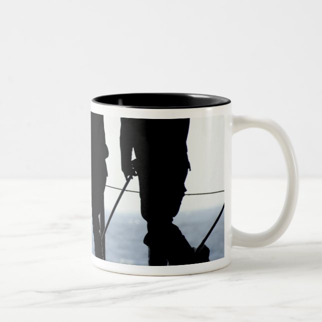Sailors sweep out the hangar bay Two-Tone coffee mug (Right)