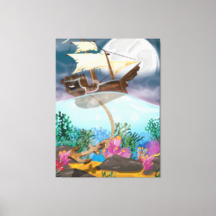 Sails ship dropping anchor canvas print