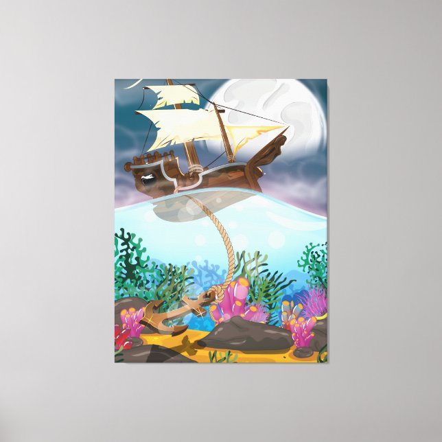 Sails ship dropping anchor canvas print (Front)