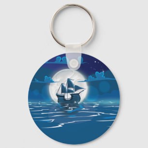 Sailship Voyage under the Moonlight Key Ring