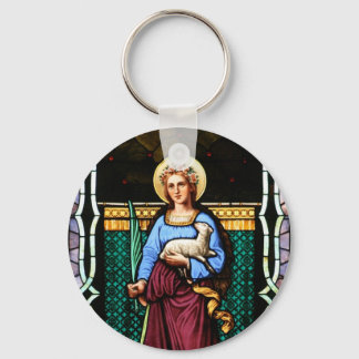 Saint Agnes (Agnes of Rome) - Stained Glass Art Key Ring