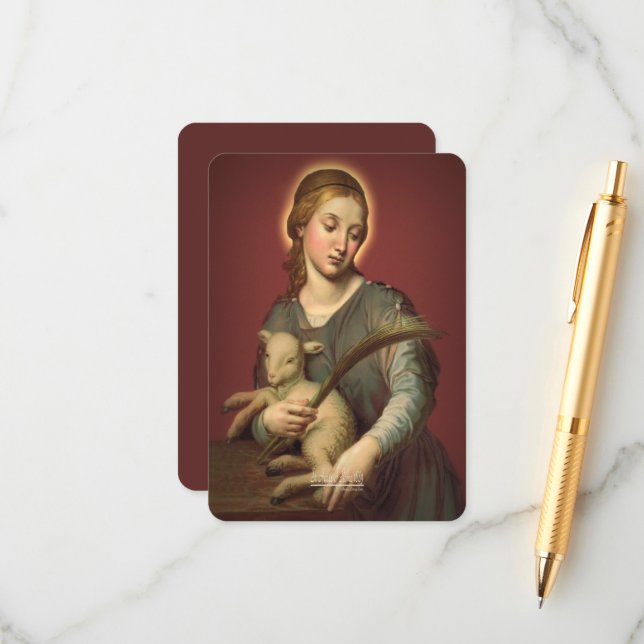 Saint Agnes of Rome with Prayer Enclosure Card (Front/Back In Situ)