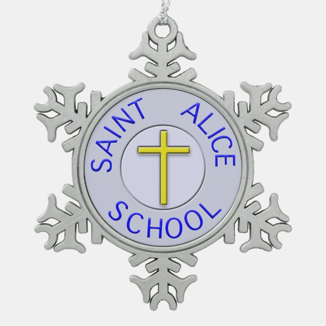 Saint Alice School Colour Patch Snowflake Pewter Christmas Ornament (Front)