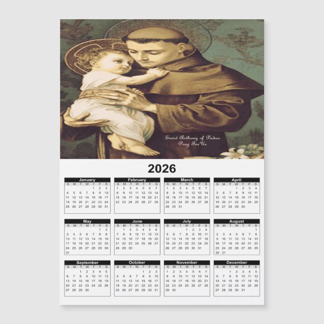 Saint Anthony Padua 2026 Calendar (Front)