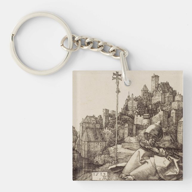 Saint Anthony Reading by Albrecht Durer Key Ring (Front)