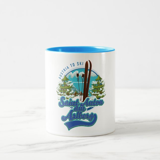 Saint Anton am Arlberg Austria Ski logo Two-Tone Coffee Mug (Center)
