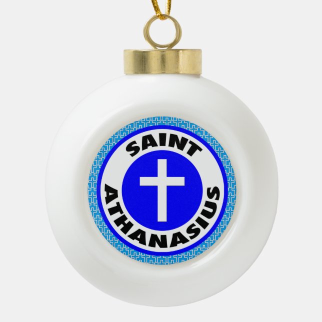 Saint Athanasius Ceramic Ball Christmas Ornament (Front)