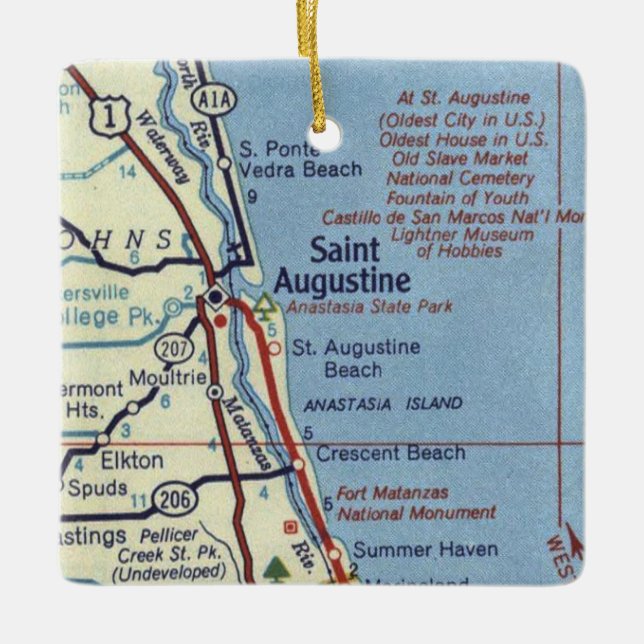 Saint Augustine FL Vintage Map Ceramic Ornament (Front)