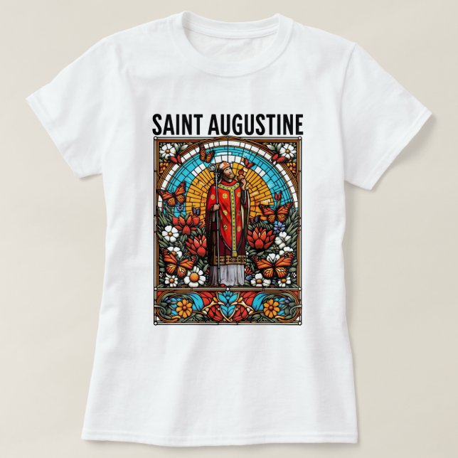 Saint Augustine Stained Glass Catholic Religious T-Shirt (Design Front)