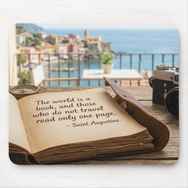 Saint Augustine Travel Quote Vintage Book Mousepad (Front)