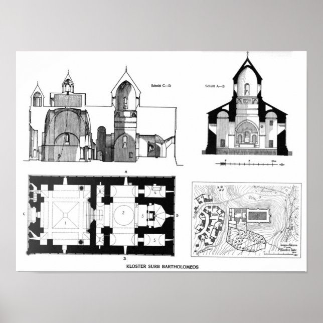 Saint Bartholomew Monastery floor and cross plan Poster (Front)