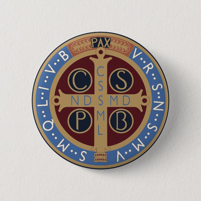 Saint Benedict Medal 6 Cm Round Badge (Front)