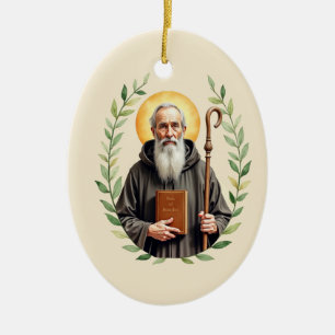 Saint Benedict of Nursia God's Peace and Blessings Ceramic Tree Decoration