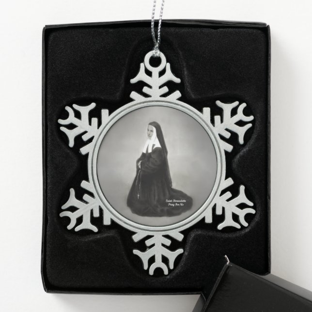 Saint Bernadette Snowflake Pewter Christmas Ornament (Box)
