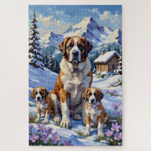 Saint Bernard Alpine Crocus Art Jigsaw Puzzle