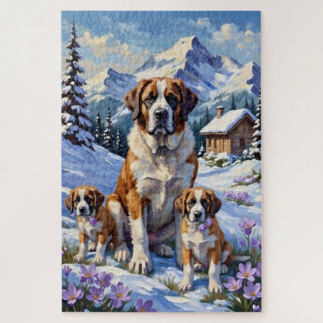 Saint Bernard Alpine Crocus Art Jigsaw Puzzle (Vertical)