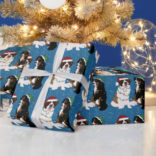 Saint Bernard and Bernese Mountain Dog Christmas Wrapping Paper