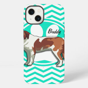 Saint Bernard; Aqua Green Chevron iPhone 13 Case