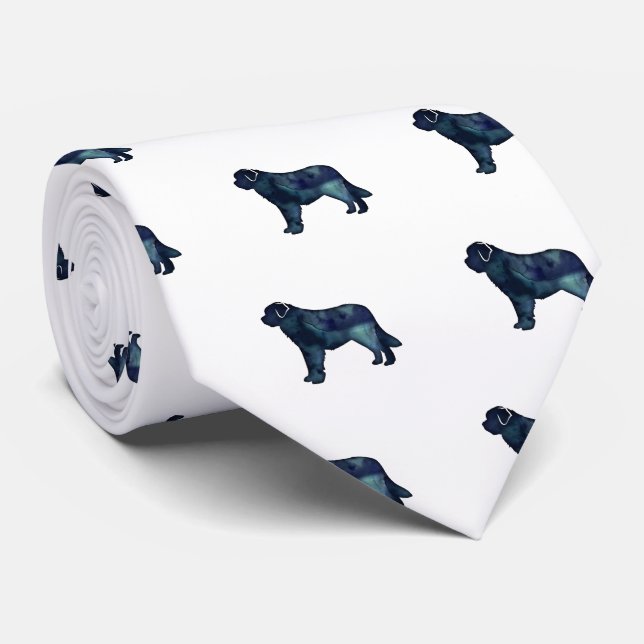 Saint Bernard Black Watercolor Silhouette Tie (Rolled)