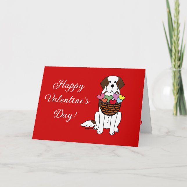 Saint Bernard Cartoon Valentine's Day Holiday Card (Front)