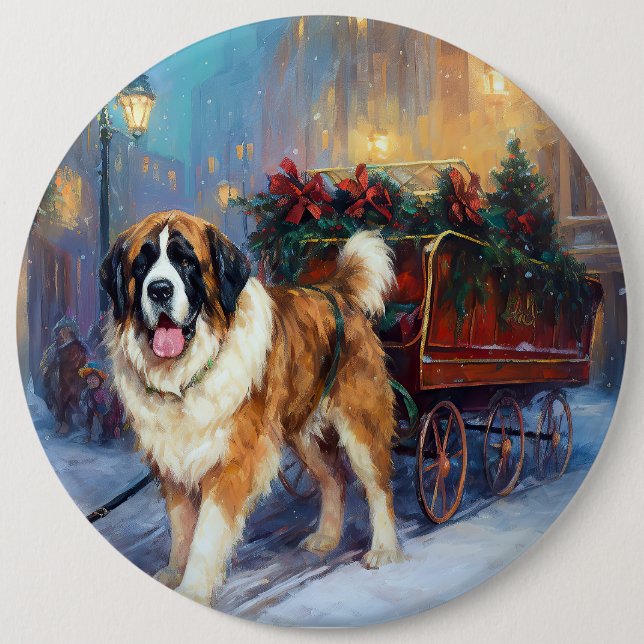 Saint Bernard Christmas Festive Season  6 Cm Round Badge (Front)