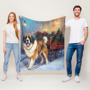 Saint Bernard Christmas Festive Season Fleece Blanket