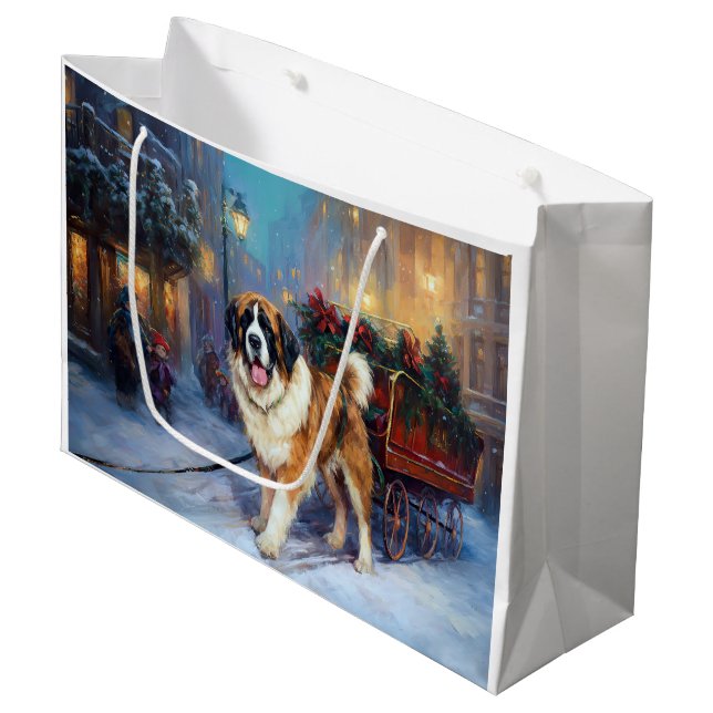 Saint Bernard Christmas Festive Season  Large Gift Bag (Front Angled)