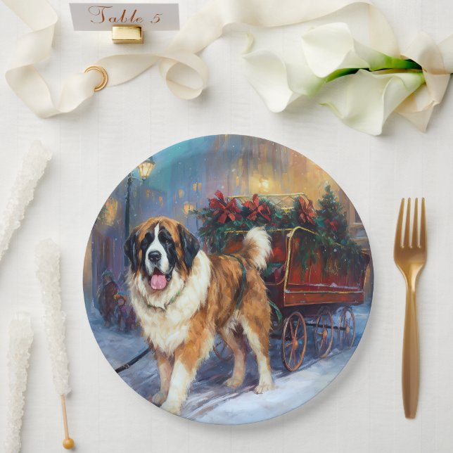 Saint Bernard Christmas Festive Season  Paper Plate (Wedding)