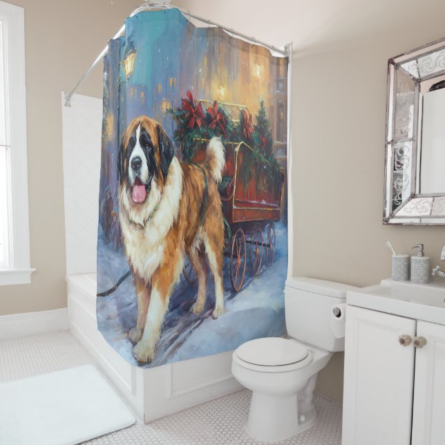 Saint Bernard Christmas Festive Season  Shower Curtain (In Situ)