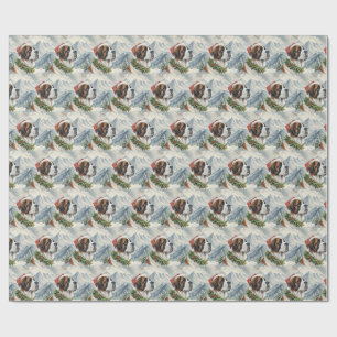 Saint Bernard Christmas Mountain Watercolor Wrap Wrapping Paper