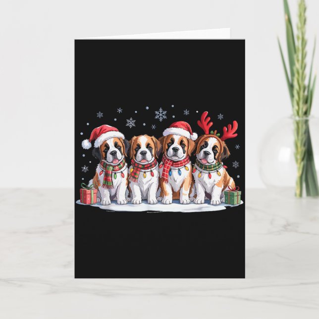 Saint Bernard Christmas Pupes Dog Lovers Funny Hol Card (Front)