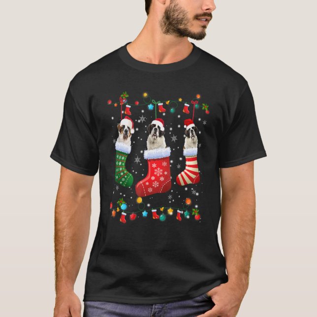 Saint Bernard Christmas Socks  Pajama Xmas Dog T-Shirt (Front)