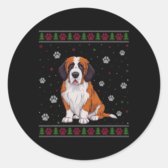 Saint Bernard Christmas Sweater Xmas Pet Animal Do Classic Round Sticker (Front)