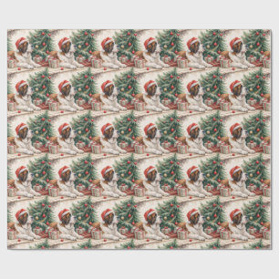 Saint Bernard Christmas Tree Watercolor Wrapping Paper
