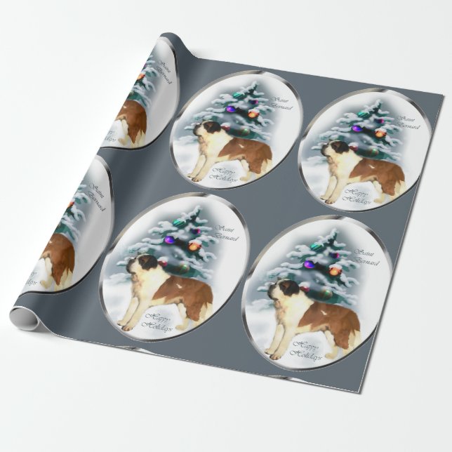 Saint Bernard Christmas Wrapping Paper (Unrolled)