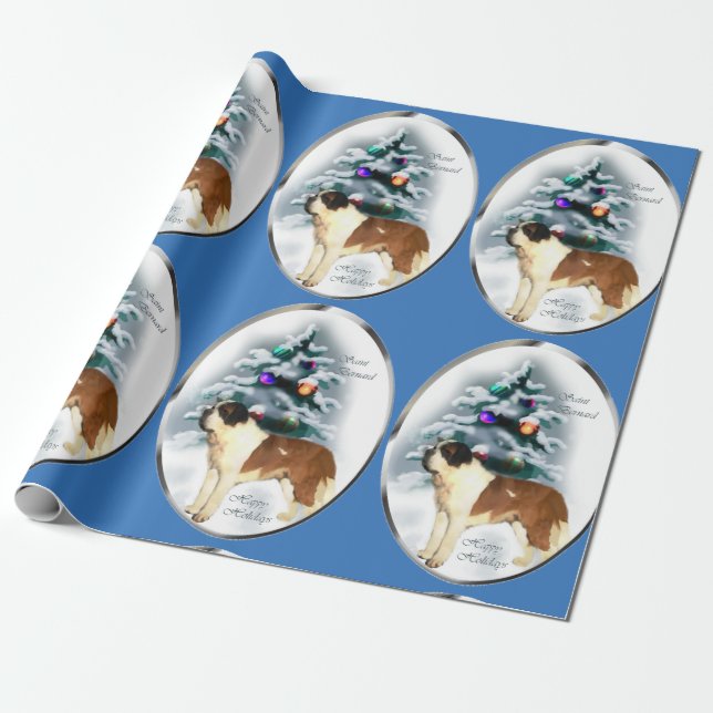 Saint Bernard Christmas Wrapping Paper (Unrolled)