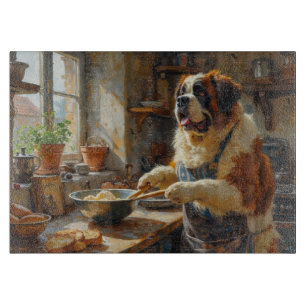 Saint Bernard Cooking in Kitchen Cutting Board