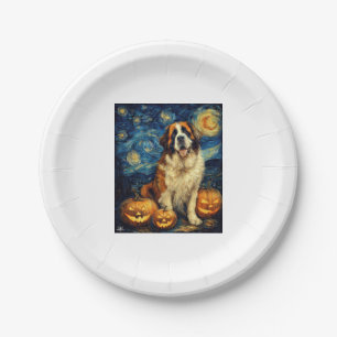 Saint Bernard Cute Dog Halloween Jack O Lantern Pu Paper Plate