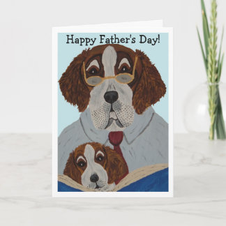 Saint Bernard Dad reading to Puppy Card