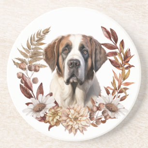 Saint Bernard Dog Autumn Wreath Coaster