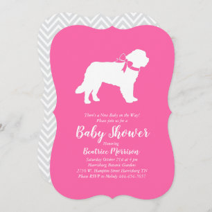 Saint Bernard Dog Baby Shower Girl Pink Invitation
