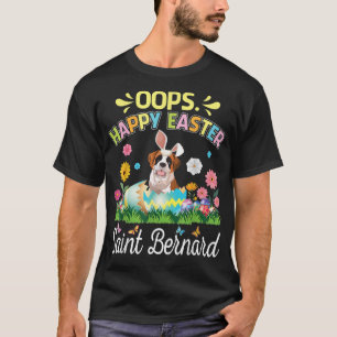 Saint Bernard Dog Bunny Costume Play Flower Egg Ha T-Shirt