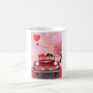 Saint Bernard Dog Car with Hearts Valentine's  Coffee Mug